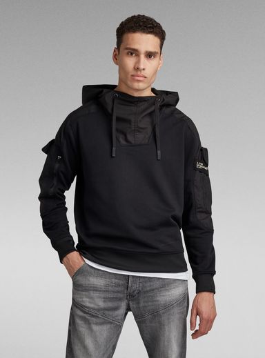 Mixed Woven Cargo Hooded Sweater
